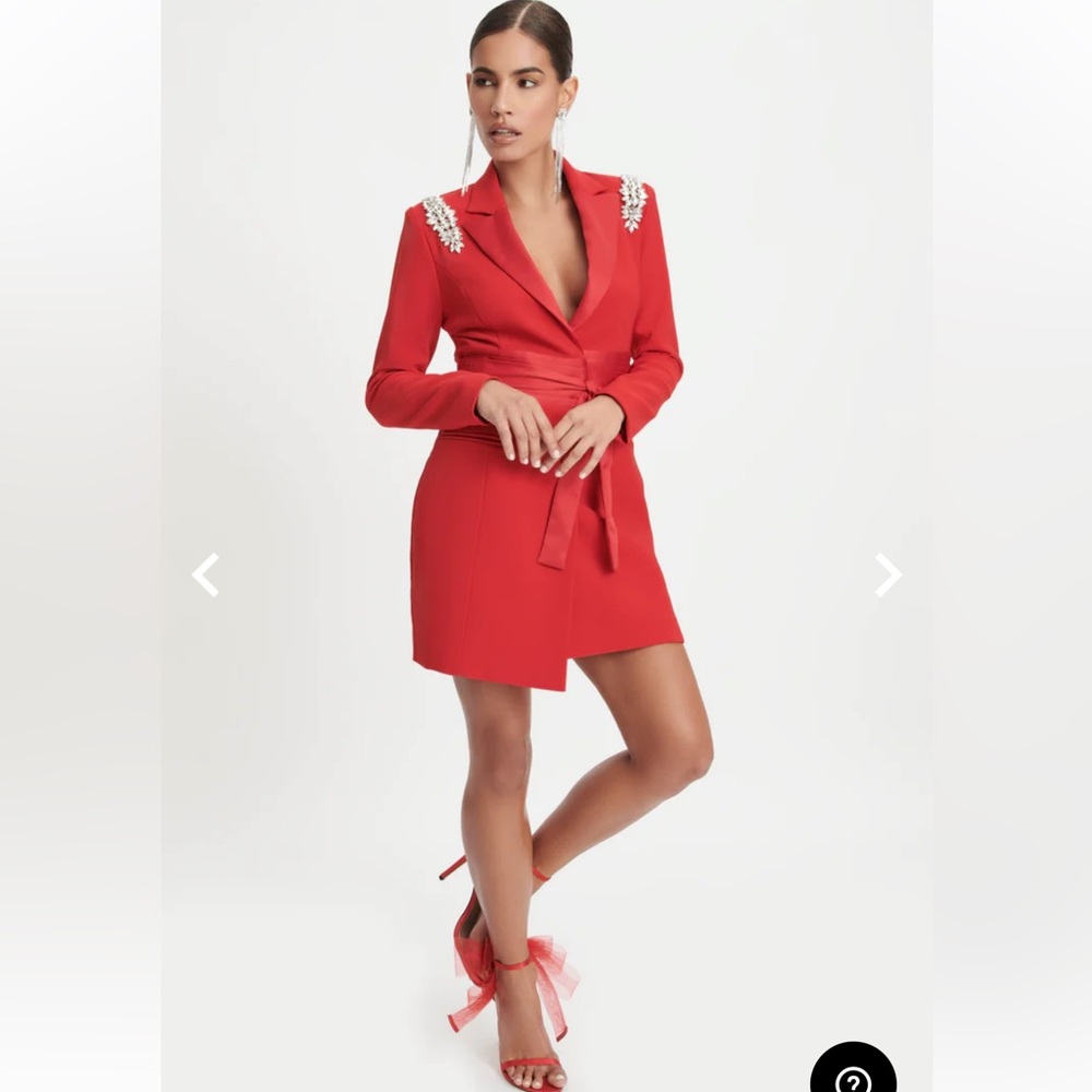 NEW SEASON Lavish Alice Alaia diamante shoulder trim wrap blazer dress in red